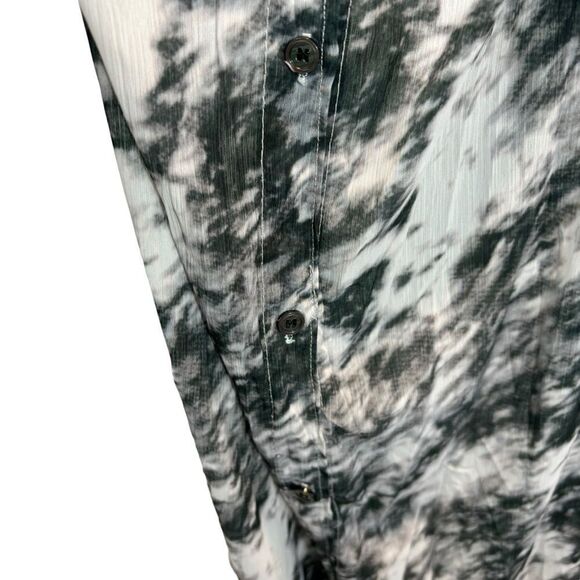 Ladies The Open Brand Black and White Tie Dye Long Button Front Swim Cover Up - Picture 4 of 13